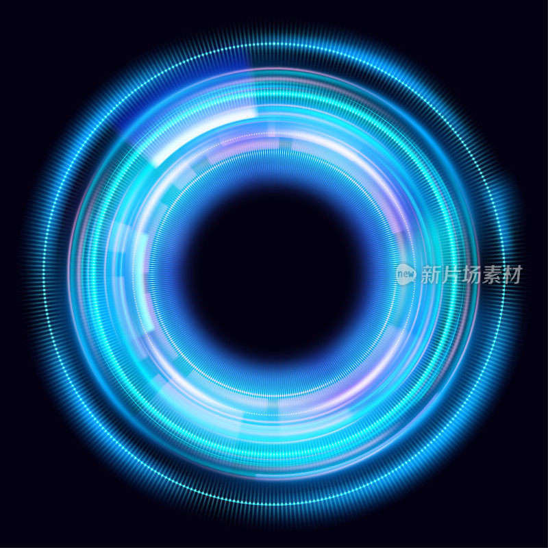 Magic circle light effects. Illustration isolated on dark background. Mystical portal. Bright sphere lens. Rotating lines. Glow ring. Magic neon ball. Vector. Eps10